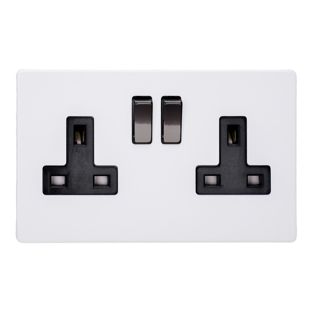 Varilight Primed 2-Gang 13A Double Pole Switched Socket Iridium Rockers -  XDY5IBS.PD image 0