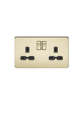 Polished Brass 13A 2G DP Switched Socket with Twin Earths with Black Insert - SFR9000PB image 0