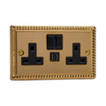 Varilight Georgian Brass 2-Gang 13A Unswitched Socket + 2x5V DC 2100mA USB Charging Ports - XG5U2SB image 0