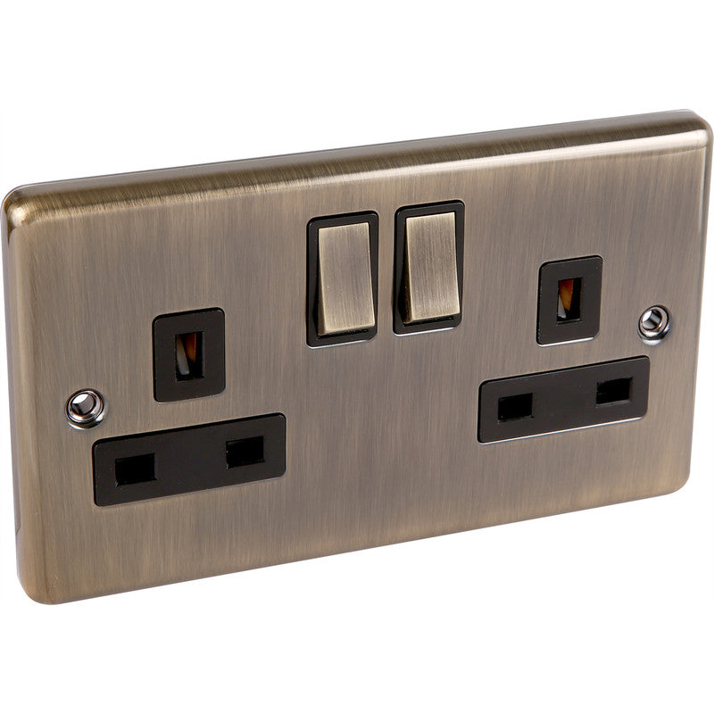 Windsor Antique Brass 13A DP Socket 2 Gang - W07AB image 0