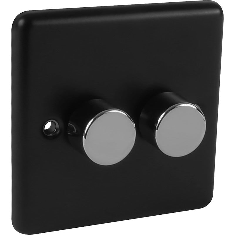 Matt Black 2 400W Dimmer 2-Way with Polished Chrome Dimmers - W23MBPC image 0
