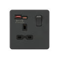 Anthracite 13A 1G SP Switched Socket with Dual USB A+C 12V DC 1.5A [Max. 18W] with Black Insert - SFR9919AT image 0