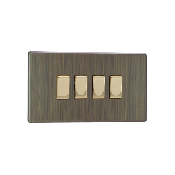 Urban Screwless Antique Brass 4 Gang 2 Way Switch XDY9S.AB image 0