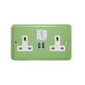 Beryl Green 2-Gang 13A Single Pole Switched Socket + 2x5V DC 2100mA USB Charging Ports XY5U2SW.BG image 0