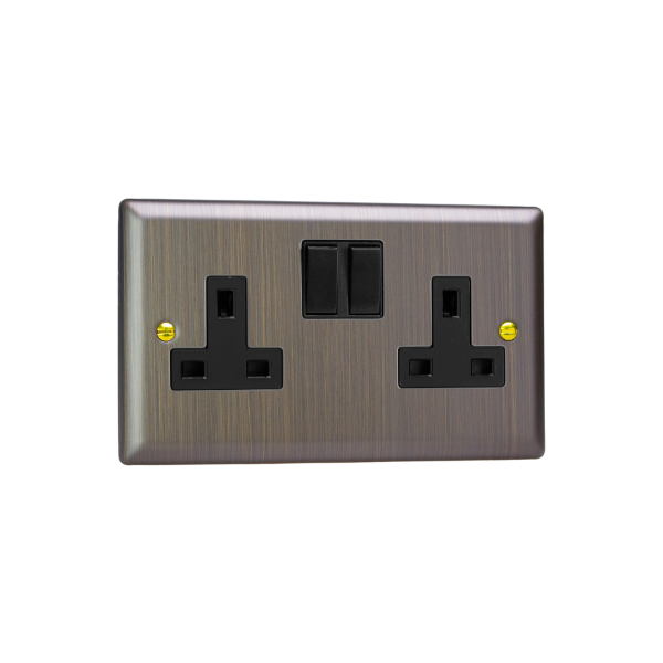 Urban Antique Brass 2-Gang 13A Double Pole Switched Socket XY5B.AB image 0
