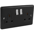 Matt Black 2 Gang 13A Double Pole Socket with polished Chrome Rocker W07MBPC image 0
