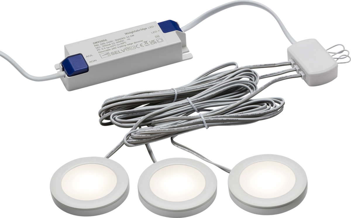 230V IP20 2.5W LED Dimmable Under Cabinet Lights in White - Pack of 3 - 3000K - UNDKIT3WWW image 0