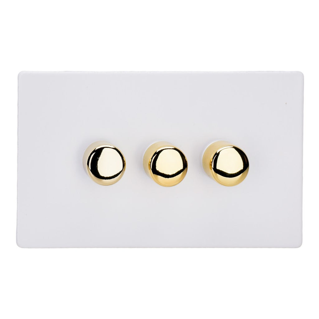 Varilight 3-Gang 2-Way V-Pro Push On/Off Rotary LED Dimmer 3 x 0-120W (Twin Plate) - JDYDP303VS.PD image 0