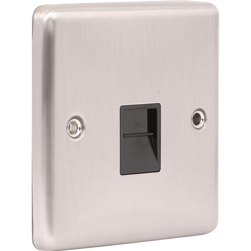 Brushed Steel 1 Gang RJ45 Socket -  W62BSB image 0