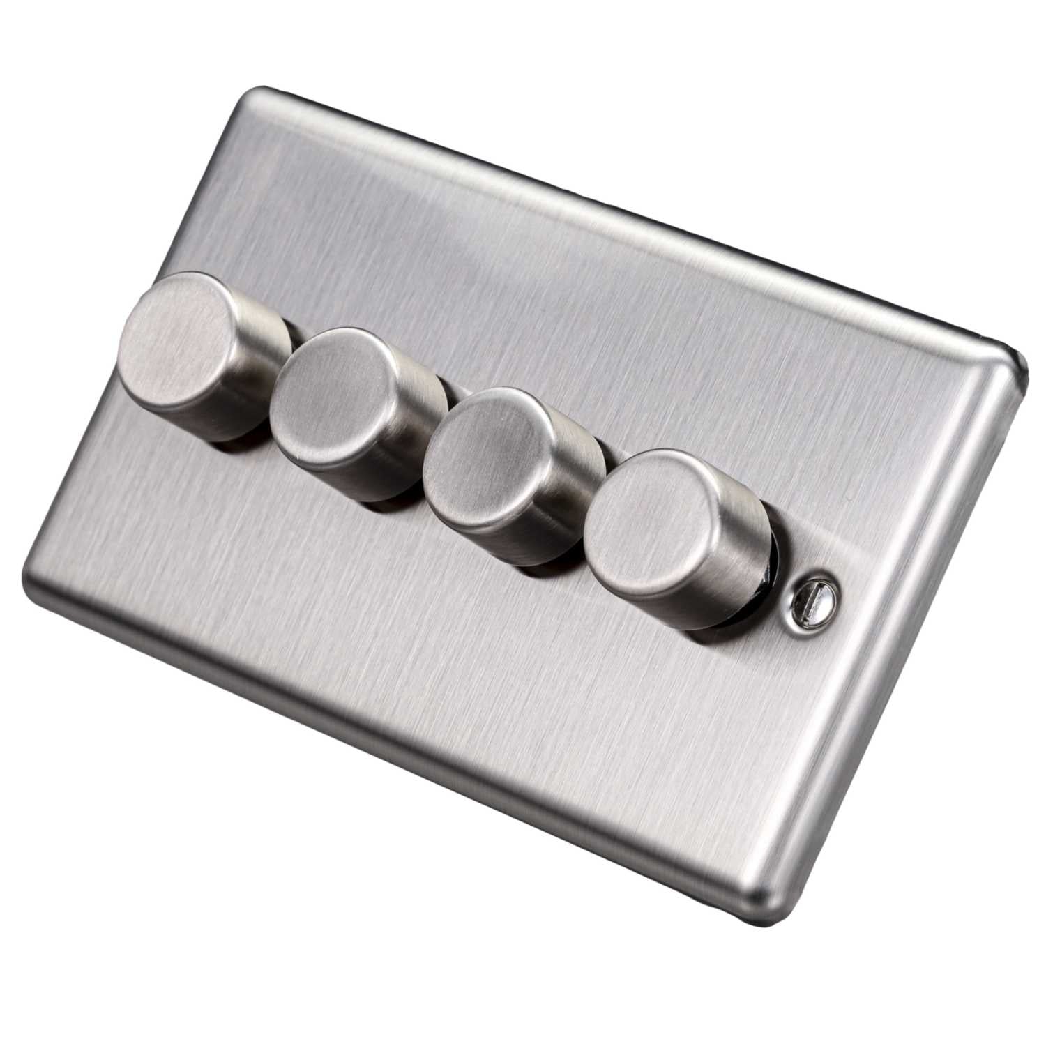 Brushed Steel 4 Gang 250W Dimmer Switch – W13BC image 0