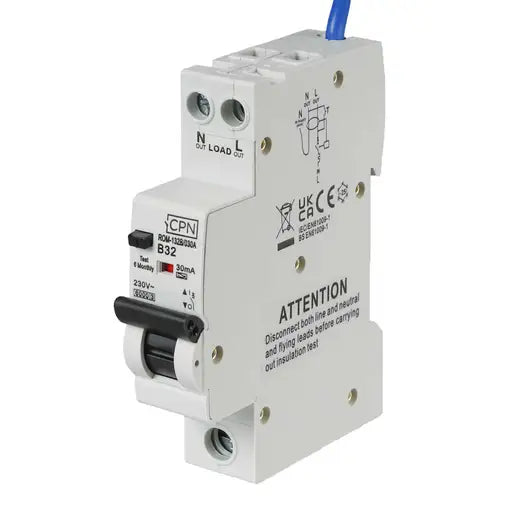 Cudis CPN ROSN 10A Single Pole and Neutral 1 Module B Curve 6kA 30mA Type A RCBO image 0