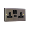Urban Antique Brass 2-Gang 13A Single Pole Switched Socket + 2x5V DC 2100mA USB Charging Ports XY5U2SB.AB image 0