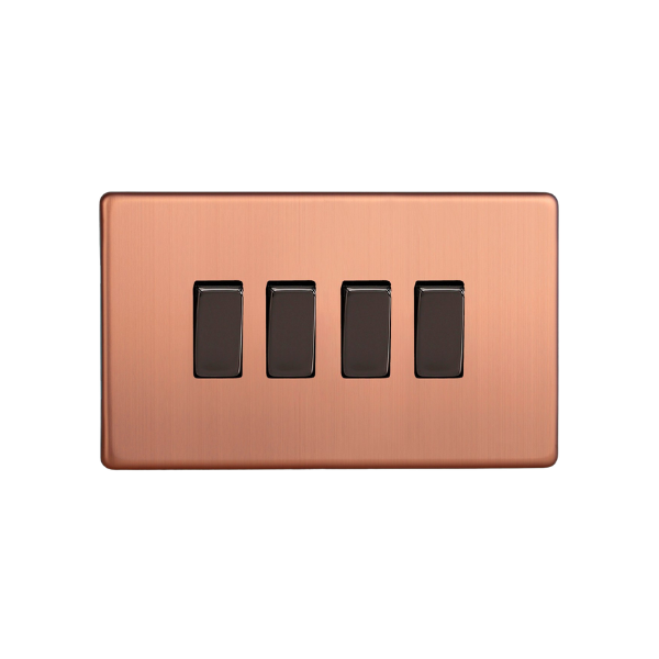 Brushed Copper Urban Screwless 4 Gang 2 Way Switch XDY9S.BC image 0