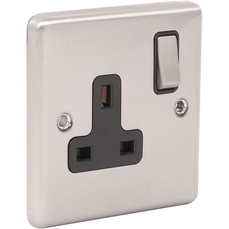 Brushed Steel Single 1 Gang  13a Socket -  W06BSB image 0