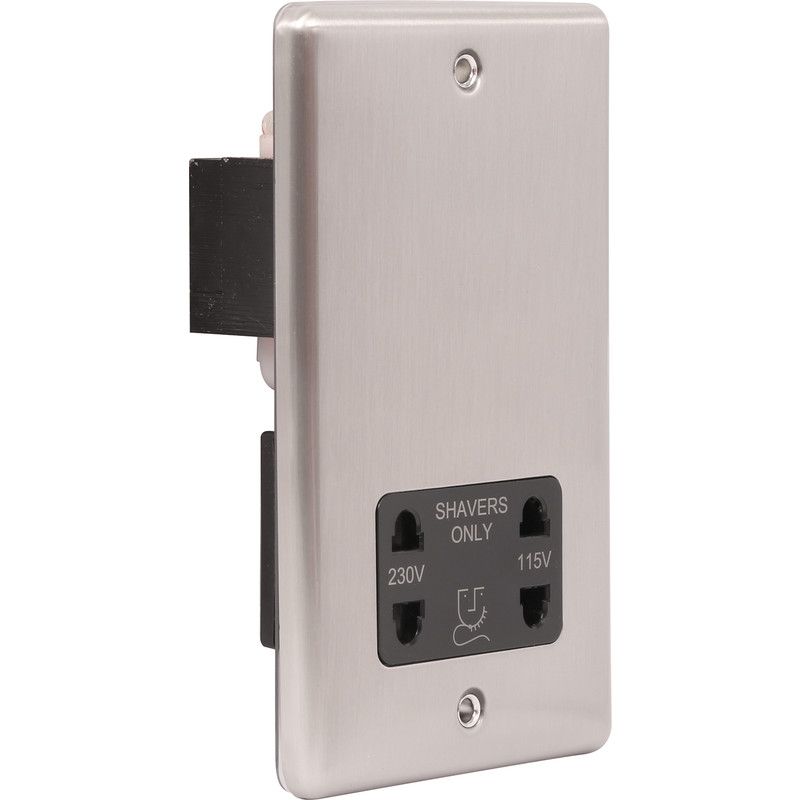 Brushed Steel Shaver Socket -  W48BSB image 0