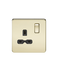 Polished Brass 13A 1G DP Switched Socket with Black Insert - SFR7000PB image 0