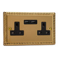 Varilight Georgian Brass 2-Gang 13A Unswitched Socket + 2x5V DC 2100mA USB Charging Ports - XG5U2B image 0