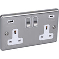 Brushed Steel White USB A & C Type Switched Socket 2 Gang 3.1A - W67BSW image 0