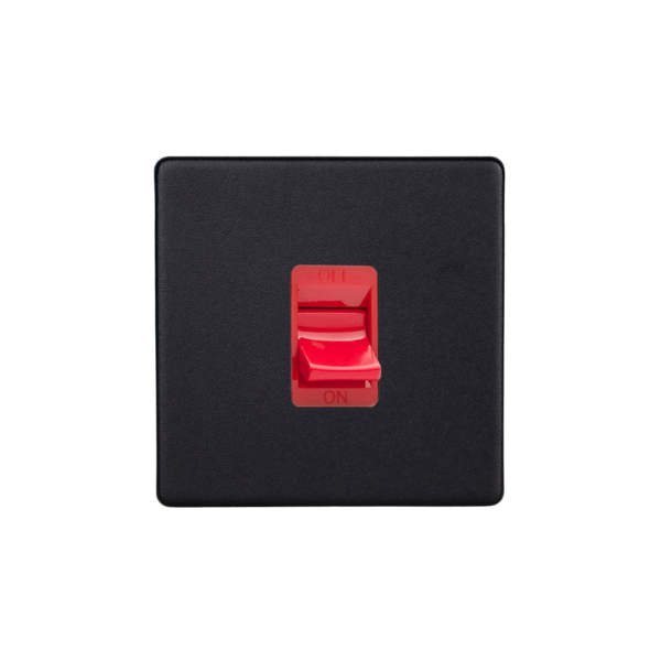 Matt Black Urban Screwless 45A Cooker Switch (Single Plate, Red Rocker) XDY45SS.MB image 0