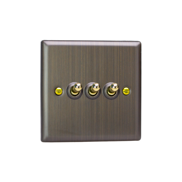 Urban Antique Brass 3-Gang 10A 1- or 2-Way Toggle Switch image 0
