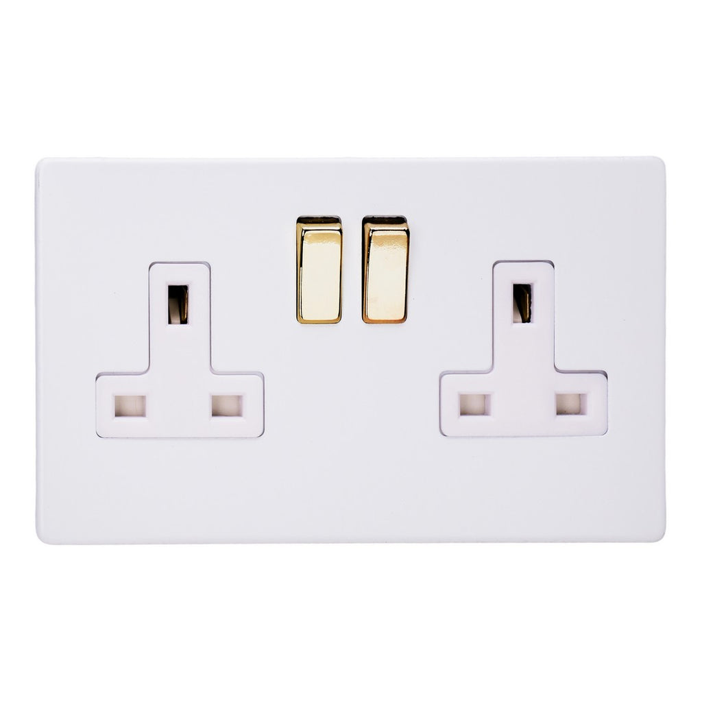 Varilight Primed 2-Gang 13A Double Pole Switched Socket Brass Rockers XDY5WS.PD image 0