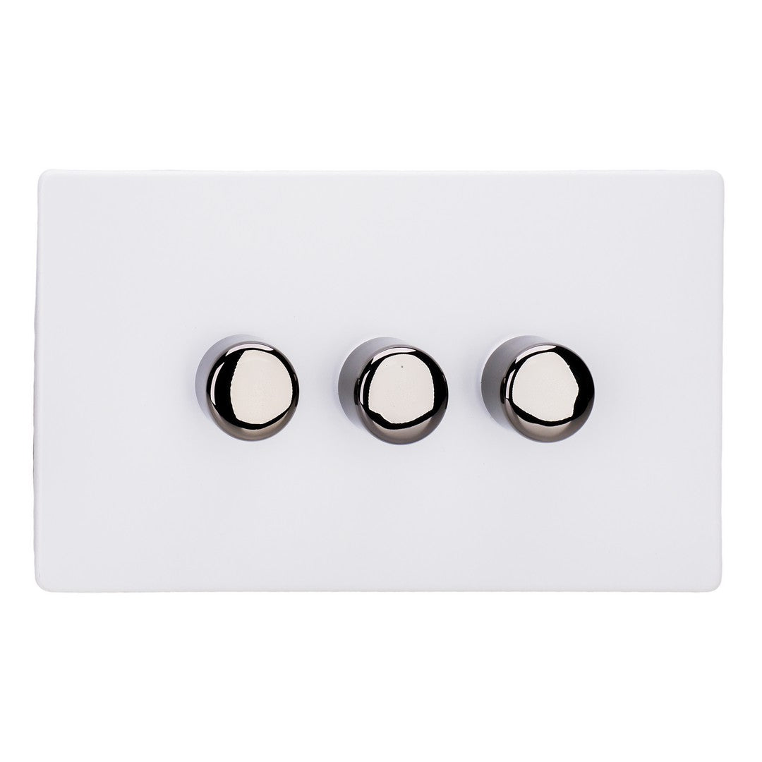 Varilight 3-Gang 2-Way V-Pro Push On/Off Rotary LED Dimmer 3 x 0-120W (Twin Plate) - JDYDP303IS.PD image 0