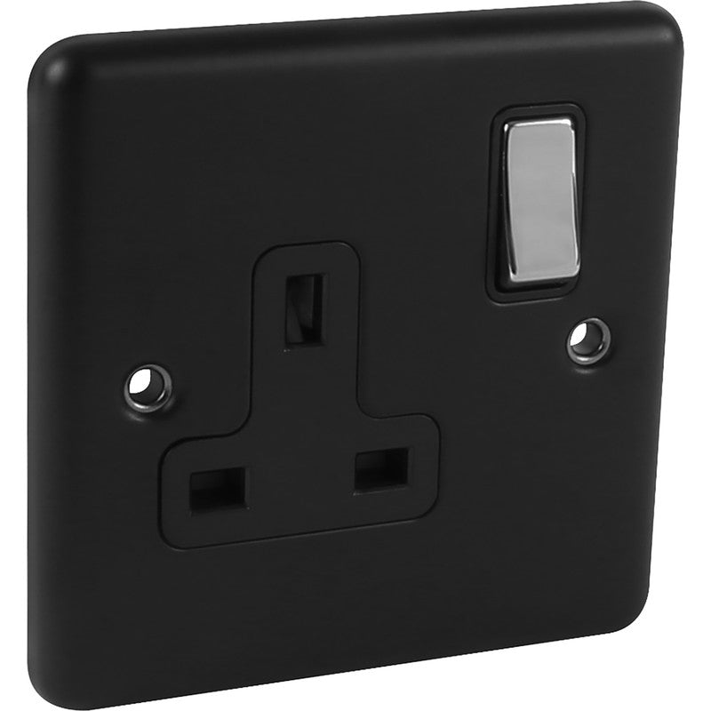 Matt Black 1 Gang 13A Double Pole Socket with Polished Chrome Rocker W06MBPC image 0