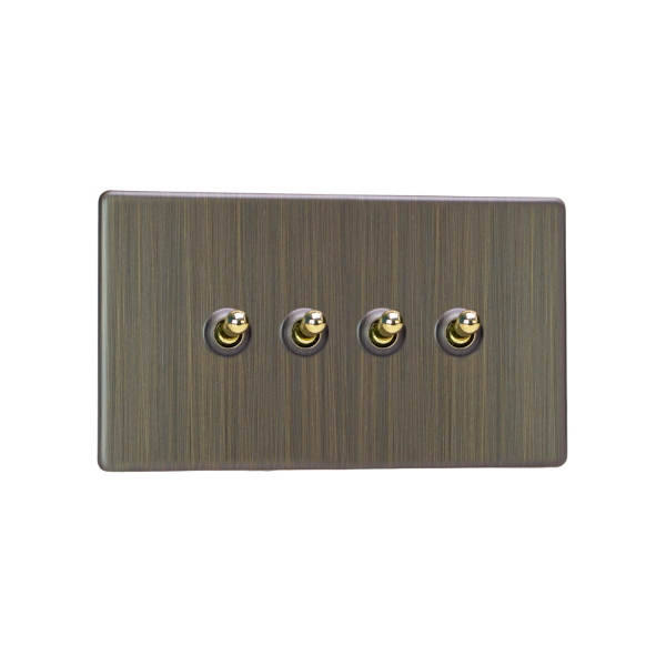 Urban Screwless Antique Brass 4-Gang 10A 1- or 2-Way Toggle Switch (Twin Plate) XDYT9S.AB image 0