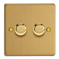 Brushed Brass 2-Gang 2-Way V-Pro Push On/Off Rotary LED Dimmer 2 x 0-120W JDEP252.BB image 0