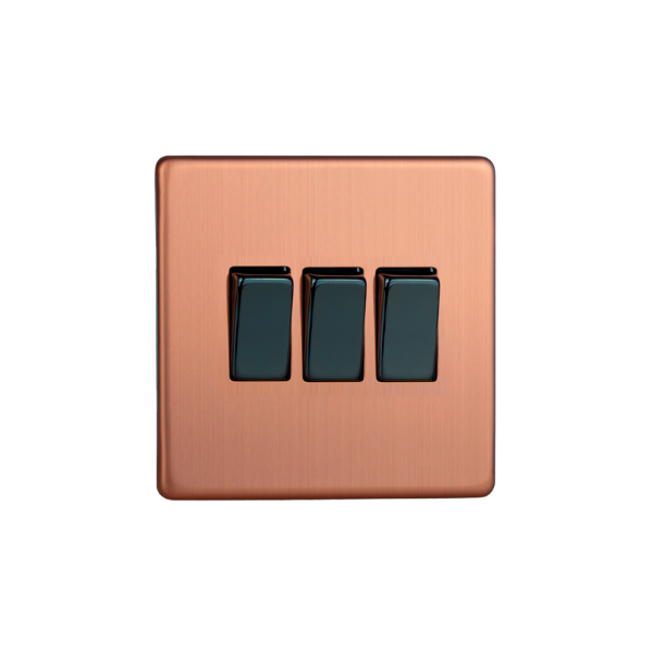 Brushed Copper Urban Screwless 3 Gang 2 Way Switch XDY3S.BC image 0