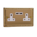 Varilight Georgian Brass 2-Gang 13A Unswitched Socket + 2x5V DC 2100mA USB Charging Ports - XG5U2W image 0