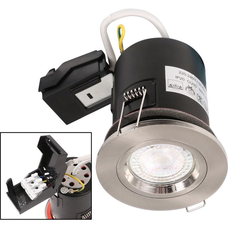 Brushed Chrome Fixed Fire Rated Downlights GU10 IP20 with Quick Connectors VUEP544 image 0