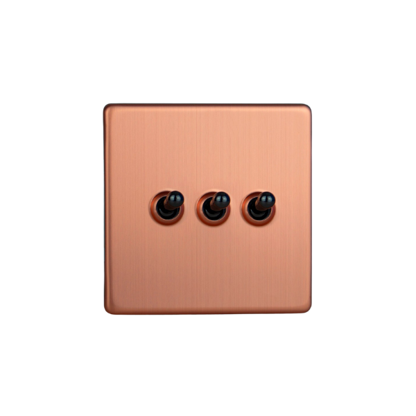Brushed Copper Urban Screwless 3-Gang 10A 1- or 2-Way Toggle Switch XDYT3S.BC image 0