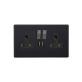 Matt Black Urban Screwless 2-Gang 13A Single Pole Switched Socket + 2x5V DC 2100mA USB Charging Ports XDY5U2SBS.MB image 0