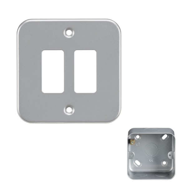 Metal Clad 2 Gang Grid Plate and 40mm Back Box MC-G2 image 0