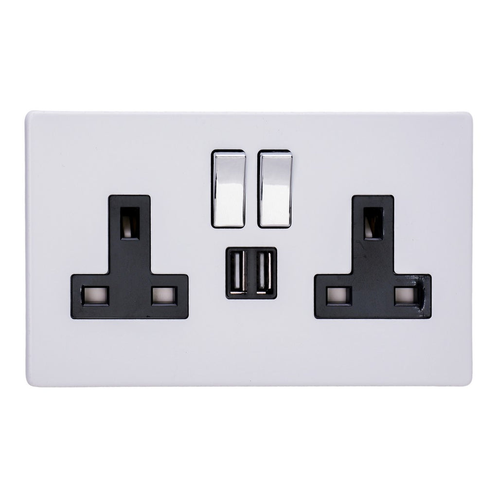 Varilight Primed 2-Gang 13A Single Pole Switched Socket + 2x5V DC 2100mA USB Charging Ports XDY5U2SBS.PD image 0