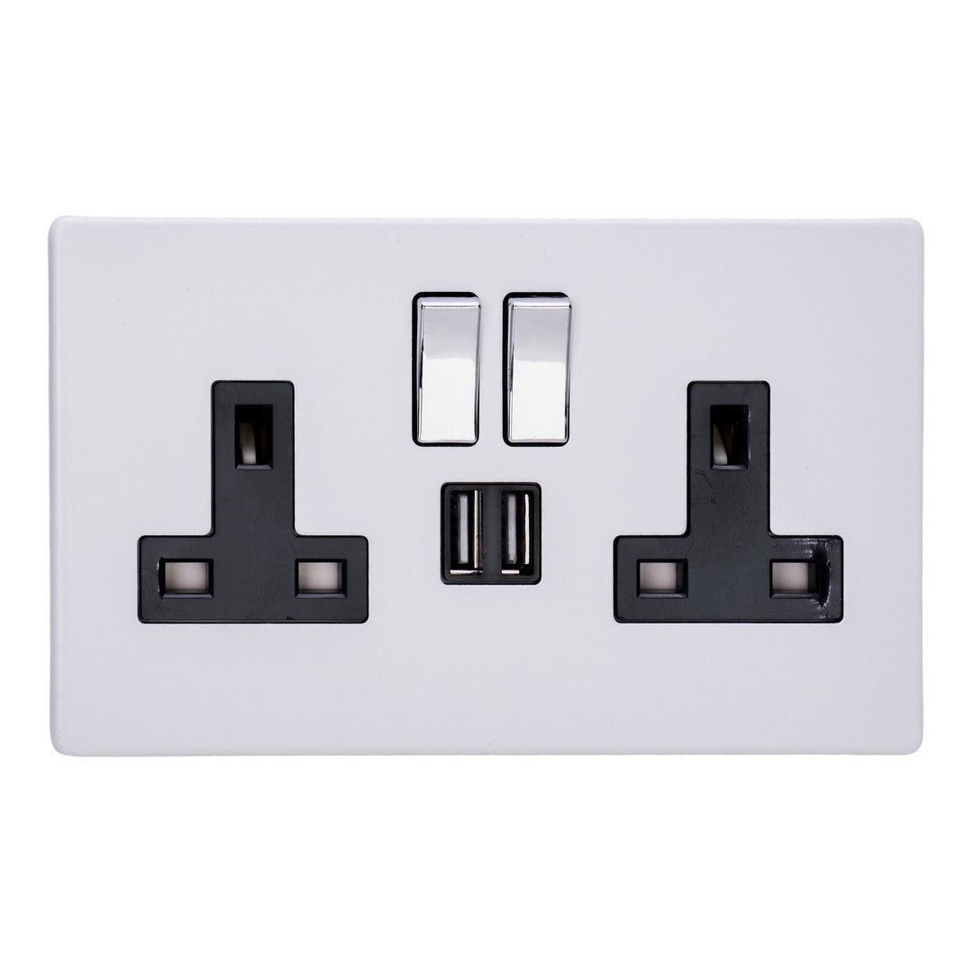 Varilight Primed 2-Gang 13A Single Pole Switched Socket + 2x5V DC 2100mA USB Charging Ports XDY5U2SBS.PD image 0