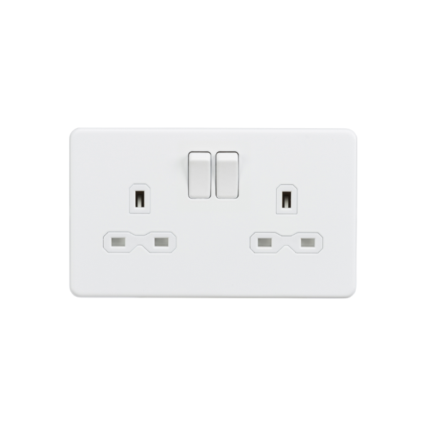 Matt White 13A 2G DP Switched Socket with Twin Earths with White Insert - SFR9000MW image 0