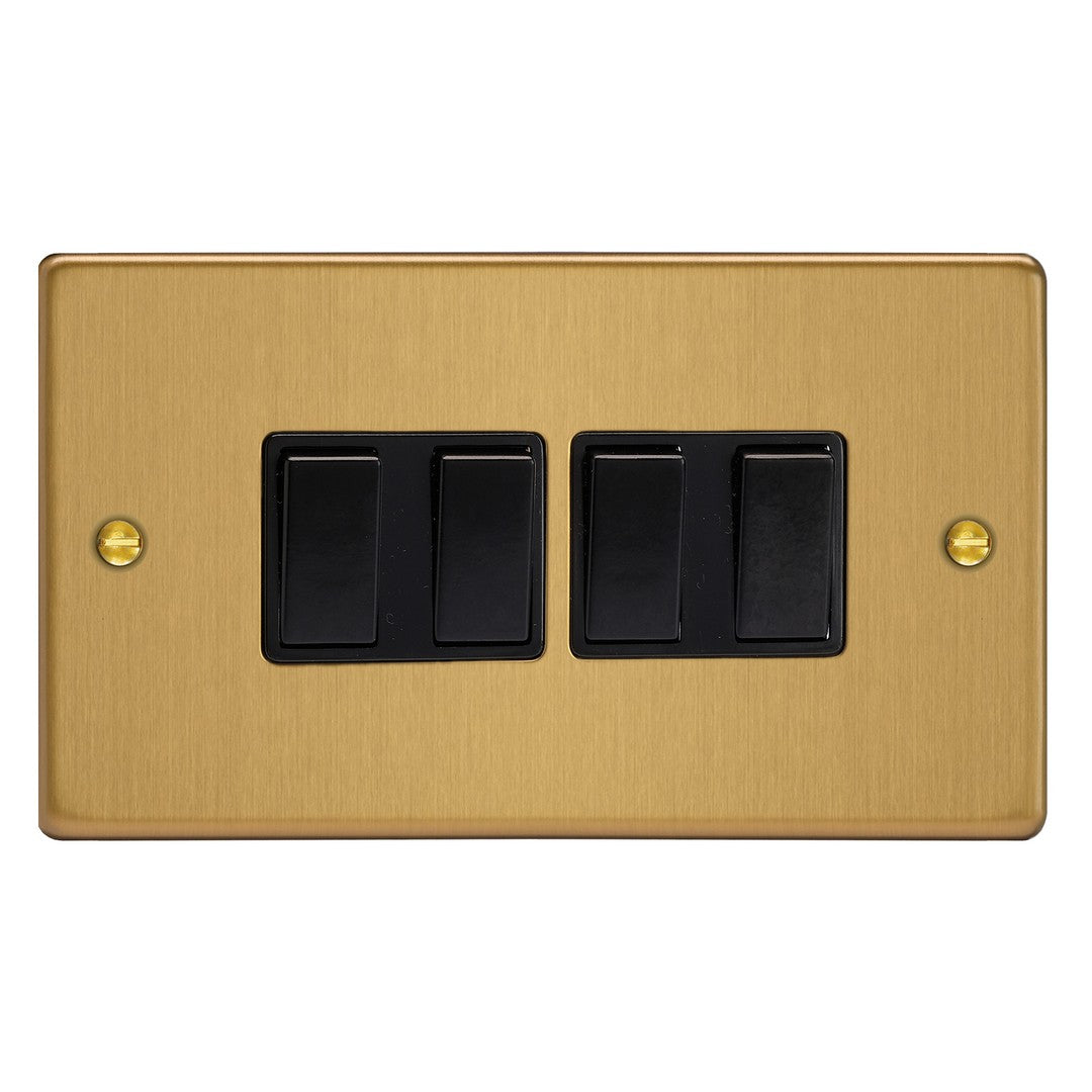 Brushed Brass 4-Gang 10A 1- or 2-Way Rocker Switch Double Plate XDE9B.BB image 0