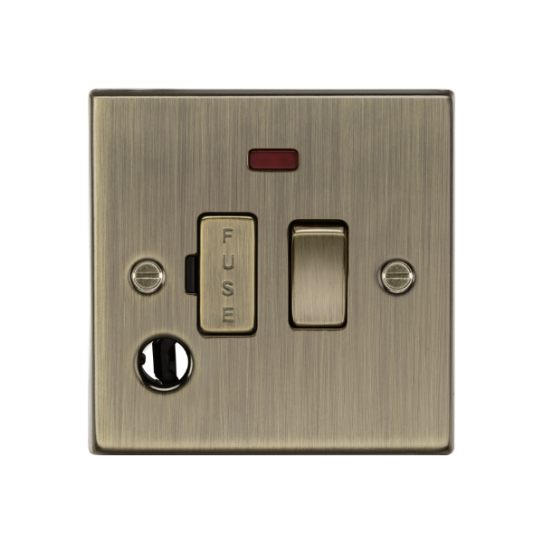 Antique Brass 13A Switched Fused Spur Unit with Neon & Flex Outlet - CS63FAB image 0