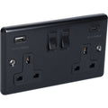 Matt Black Double Socket with Two USB Ports A & C 3.1A W67MBB image 0