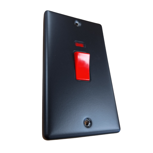 Matt Black 45A Double Cooker Switch with Neon Vertical - W40MBB image 0