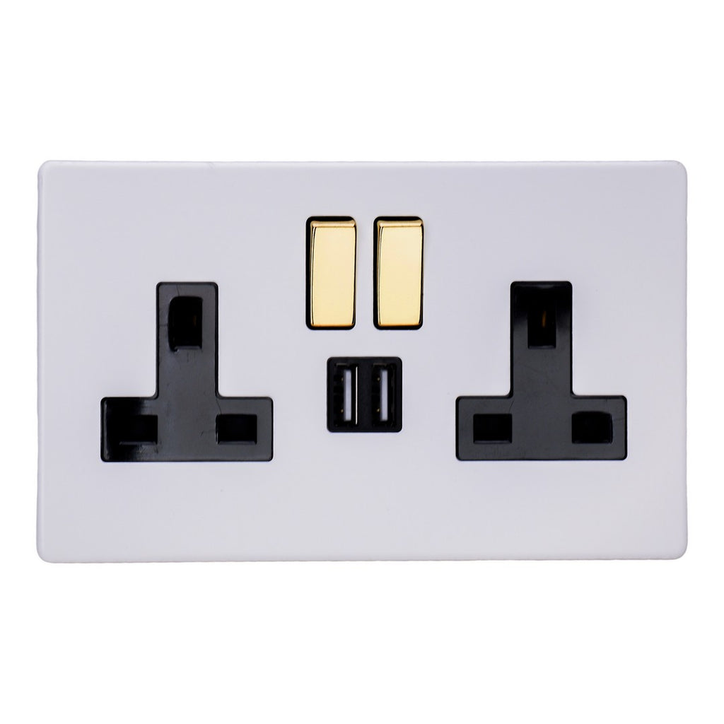 Varilight Primed 2-Gang 13A Single Pole Switched Socket + 2x5V DC 2100mA USB Charging Ports XDY5U2SVBS.PD image 0