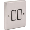 Brushed Steel 2 Gang Double 10A Light Switch -  W02BSB image 0