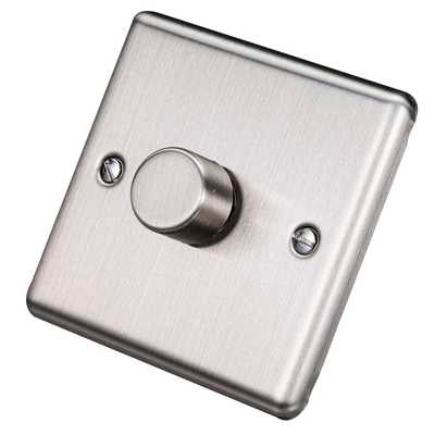 Brushed Steel 1 Gang Push Intelligent 150W LED Dimmer 2-way - W10BS-IN25 image 0