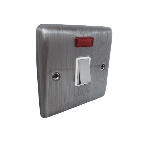 BRUSHED CHROME 20A 1 GANG DP SWITCH WITH NEON B/CHROME WHITE - 37BCW image 0