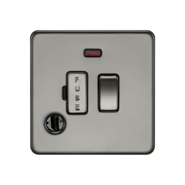 Black Nickel 13A Switched Fused Spur with Neon and Flex Outlet - SF6300FBN image 0