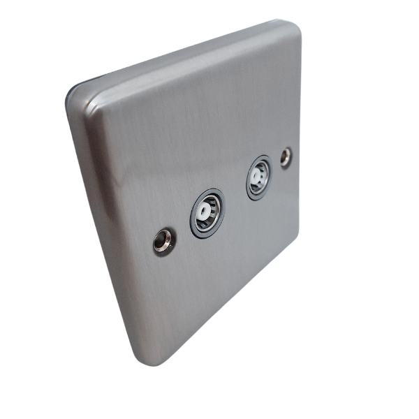 Brushed Steel 2 Gang TV Coaxial Outlet - W43BSG image 0