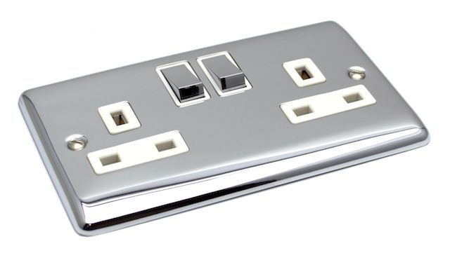 Pack of 10 - Definition Polished Chrome White Double Gang Sockets image 0
