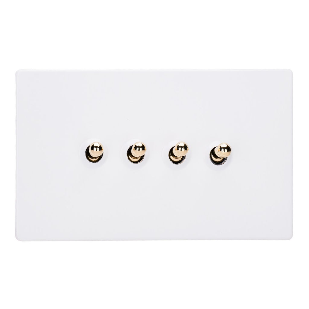 Varilight Primed 4-Gang 10A 1- or 2-Way Toggle Switch (Twin Plate) with Brass Toggle - XDYT9VS.PD image 0
